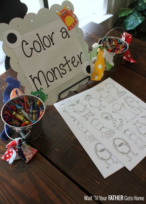 Color a Monster - Wait Til Your Father Gets Home Little Monster Party, Monster First Birthday, Makeup Zombie, Little Monster Birthday, Monster 1st Birthdays, Monster Inc Birthday, Party Monster, Monster Birthday Parties, 1st Birthday Themes