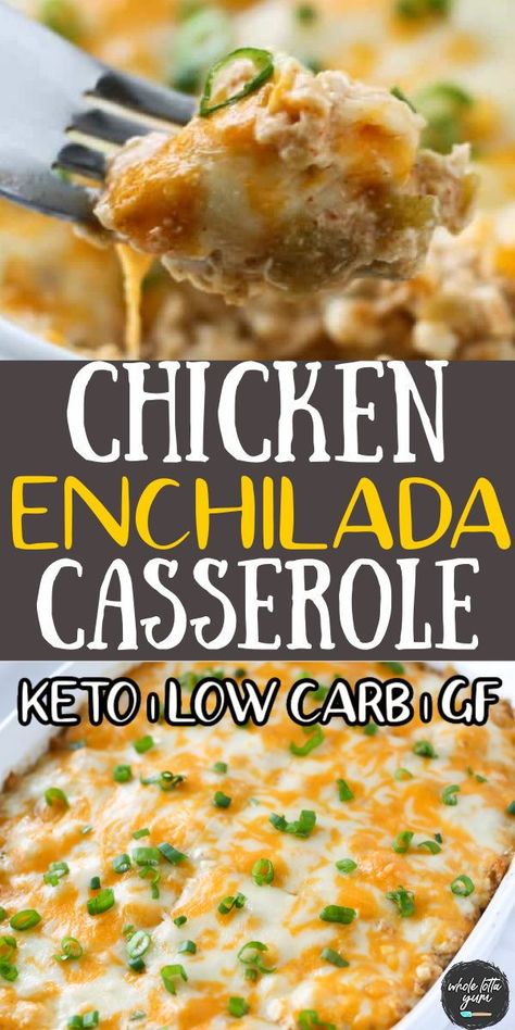 A keto chicken casserole with chili verde sauce and cheese when you're craving Mexican for dinner. The keto enchilada casserole is also low carb and gluten free too. Keto Gluten Free Chicken Recipes, Crock Pot Chicken Low Carb, Keto Mexican Chicken Casserole, Leftover Chicken Keto Recipes, Canned Chicken Recipes Healthy Low Carb, Thm Casserole, Clean Low Carb Recipes, Low Carb Low Sodium Recipes, Low Carb Dairy Free Recipes