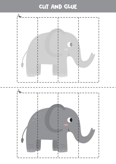 Elephant Activities For Toddlers, Elephant Activities For Preschool, Haiwan Liar, Puzzle For Preschool, Elephant Activities, Elephant Crafts, Cute Whale, Cut And Glue