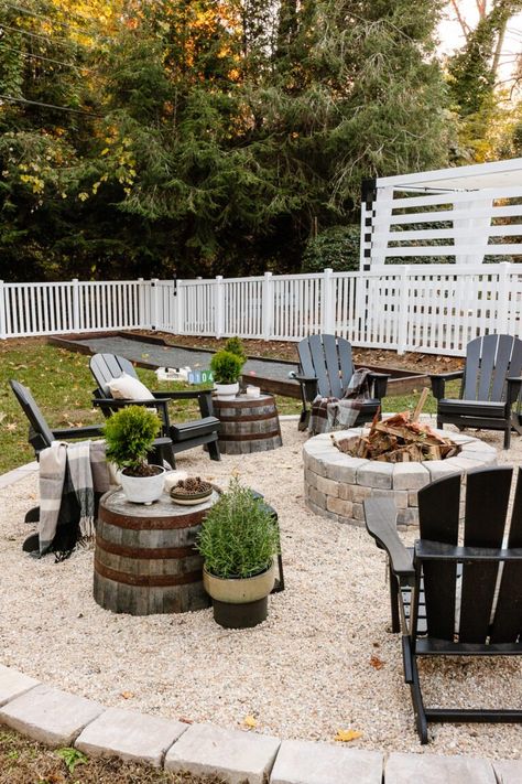 Backyard Renovation, Fire Pit Landscaping, Cheap Backyard, Backyard Renovations, Backyard Remodel, Fire Pit Area, Interlaken, Backyard Inspiration, Backyard Inspo