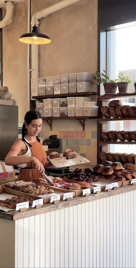 Bakery Worker Aesthetic, Owning A Bakery Aesthetic, Boulangerie Aesthetic, Small Bakery Interior, Breakfast Sandwich Maker Recipes, Opening A Cafe, Bakery Shop Design, Bakery Interior, Small Bakery