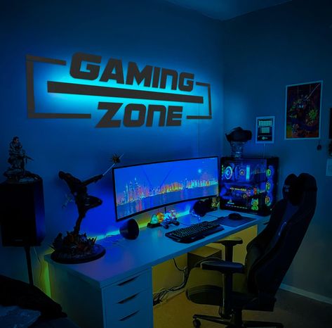 Gaming Pc Setup Ideas, Gamer Room Ideas Boy Bedrooms, Gaming Room Decor Ideas, Gamer Boy Room, Boys Gamer Bedroom, Boys Gamer Room, Boys Gaming Bedroom, Gamers Bedroom, Boys Gaming Room