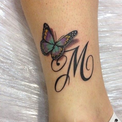 Initial With Butterfly Tattoo, Butterfly With Initials Tattoo, Tattoos With Initials, Heart And Soul Tattoo, Initials Tattoo, Name Tattoo On Hand, Tattoo Side, Ring Tattoo Designs, Butterfly Tattoos On Arm