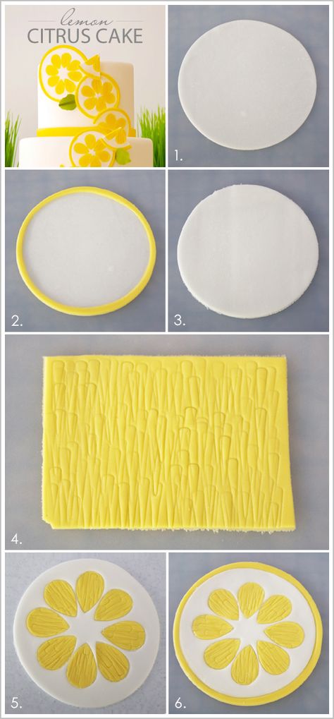 DIY Lemon Citrus Slices by Miso Bakes  |  TheCakeBlog.com Cakes Purple, Cakes Floral, Cakes Elegant, Fondant Techniques, Citrus Cake, Citrus Slices, Slice Cake, Cake Diy, Flower Cakes