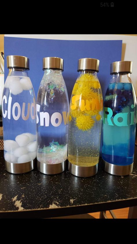 Weather Bottles Preschool, Storm Sensory Bottles, Weather Sensory Bottles, Weather Sensory, Sensory Bottles For Toddlers, Weather Activities Preschool, Weather Crafts, Weather Theme, Sensory Ideas