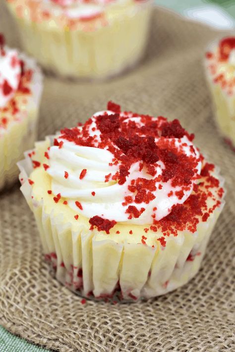 Mini Red Velvet Cheesecakes Recipe Red Velvet Cheesecake Cupcakes, Velvet Desserts, Red Velvet Desserts, Red Velvet Whoopie Pies, Brown Eyed Baker, Red Velvet Recipes, Velvet Cheesecake, Mini Cheesecake Recipes, Red Velvet Cheesecake