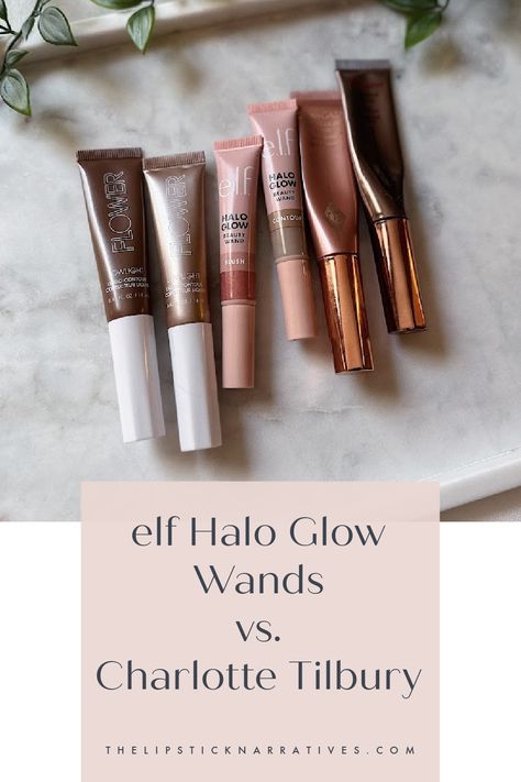 My honest review of the elf halo glow wands - the lipstick narratives - elf halo glow wands vs. charlotte tilbury Elf Halo Glow Beauty Wand, Elf Blush Wand, Elf Contour Wand, Elf Halo Glow Blush, Elf Halo Glow Contour, Elf Contour, Elf Halo Glow, Contour Wand, Elf Blush