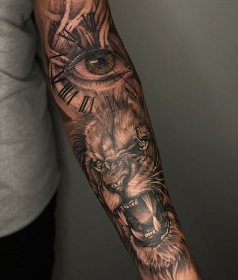 Cloud Tattoo Sleeve, Tattoo Space, Lion Forearm Tattoos, Half Sleeve Tattoos Forearm, Lion Tattoo Sleeves, Men Tattoos Arm Sleeve, Cool Arm Tattoos, Forarm Tattoos, Forearm Sleeve Tattoos