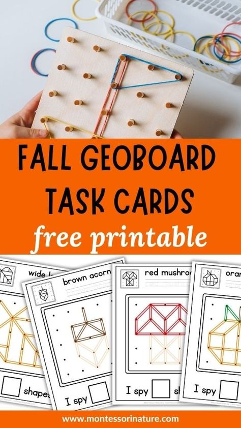 Fall into Learning Fun with Autumn-Themed Geoboard Cards Free Printable for Kids - Montessori Nature Free Geoboard Printables, Fall Pattern Block Mats Free, Montessori Autumn Activities, Fall Shape Activities, Geoboard Task Cards Free, Montessori Fall Activities, Tangram Printable, Geo Board, Nature Printables