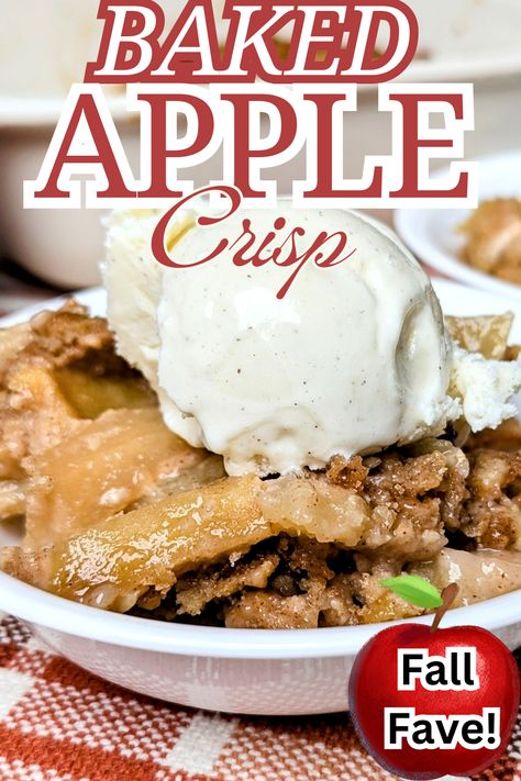 Nothing says fall like this delicious Baked Apple Crisp! From its buttery, sugar-spiced crumbly top, down to the sweet and juicy apples waiting underneath, this is such a scrumptious treat!

Enjoyed warm all on its own or with a scoop of vanilla ice cream (our favorite way), this tasty dessert will be going…going…gone fast! Baked Apple Crisp, Apple Crisp Dessert, Apple Crumb Pie, Crisp Desserts, Going Going Gone, Apple Crumb, Chocolate Peanut Butter Pie, Gooey Butter Cake, Tasty Dessert