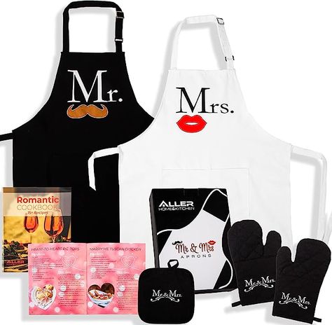 Spice up your kitchen moments with our ALLER HOME&KITCHEN "The Mr & The Mrs" aprons. Designed for couples, these funny and one-size-fits-all aprons are perfect for bridal showers, weddings, and engagements, adding a touch of humor and style to your culinary adventures together. #KitchenFun #CouplesCooking #KitchenStyle #ApronLove #MrAndMrsAprons #AffiliateLink Matching Aprons, Marriage Gift, Pie Pops, Chicken Heart, Couple Cooking, Funny Aprons, The Mister, Tuscan Chicken, Marriage Gifts