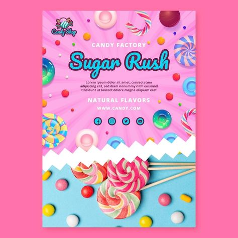 Candy Car, Store Flyers, Web Design Websites, Candy Poster, Candy Factory, Graphic Design Cards, Rick Y Morty, Candy Brands, Flyer And Poster Design