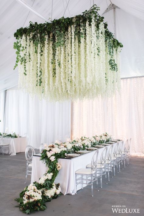 WedLuxe – Naturally Modern | Photography by: Blush Wedding Photography by Kristy & Ken Follow @WedLuxe for more wedding inspiration! Wedding Tent Ideas, Romantic Wedding Vows, Hanging Centerpiece, Tent Ideas, Wedding Ceiling, Wedding Plants, Tent Decorations, Floral Chandelier, Wedding Tent