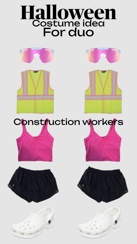 Cute Halloween outfit part1 Halloween Outfits For 2 Best Friends, Holocene Costumes For 2, Preppy Halloween Costumes For Duos, Crossing Guard Halloween Costume, Construction Workers Costume, Construction Workers Halloween Costumes, Cute Construction Worker Outfit, Preppy Construction Worker Halloween, Construction Workers Halloween