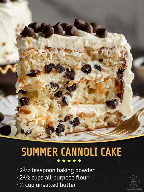 (20+) Facebook Cannoli Cake, Cannoli, Cake Ingredients, Tasty Recipes, Sweets Treats, Cupcake Recipes, Unsalted Butter, Purpose Flour, Baking Powder