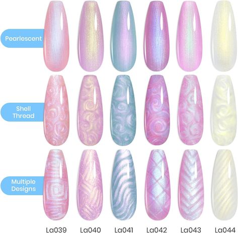 Beetles Pearl Gel Nail Polish, 6 Colors Shimmer Pearl White Pink Purple Mermaid Nail Drawing Gel Polish Soak Off Uv Led Gel Polish Swirl Shell Thread Effect DIY Manicure Beetles Vday Gifts Spring Nail Inspo Acrylic, Short Nail Pink, Gel Nail Manicure Ideas, Nail Ideas Beach, Mermaid Nail Polish, Gel Polish Nail Designs, Pearl Nail Art, Mermaid Nail, New Nail Trends