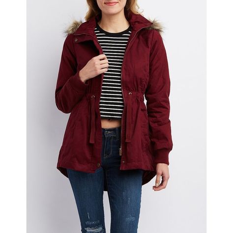 Charlotte Russe Faux Fur-Trim Zip-Up Anorak Coat ($43) ❤ liked on Polyvore featuring outerwear, coats, burgundy, anorak coat, anorak jacket, charlotte russe coats, charlotte russe and faux fur trim coat Anorak Jacket Outfit, Burgundy Coat, Faux Fur Trim Coat, Raincoat Outfit, Drawstring Jacket, Fur Trim Coat, Raincoats For Women, Layering Outfits, Anorak Jacket