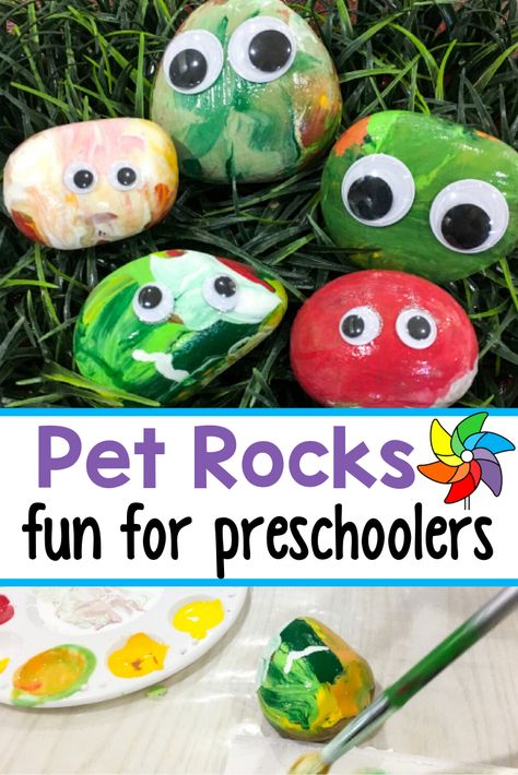 This pet rock process art activity is sure to please. Preschoolers enjoy getting to paint and create their own little pet. Be sure to stock up on supplies because they'll want to create many. This art activity is perfect for Spring. #artactivity #processart #preschoolart Rocks Kindergarten, Process Art Preschool, Play To Learn Preschool, Prek Crafts, Pet Rock, Preschool Art Projects, Kindergarten Art Projects, K Crafts, Preschool Projects