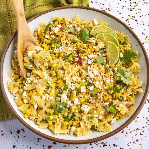 Mexican Street Corn Pasta Salad Recipe Mexican Street Corn Pasta Salad, Mexican Street Corn Pasta, Street Corn Pasta Salad, Street Corn Pasta, Corn Pasta Salad, Roasted Corn Salad, Free Noodles, Mexican Side, Chili Pepper Recipes