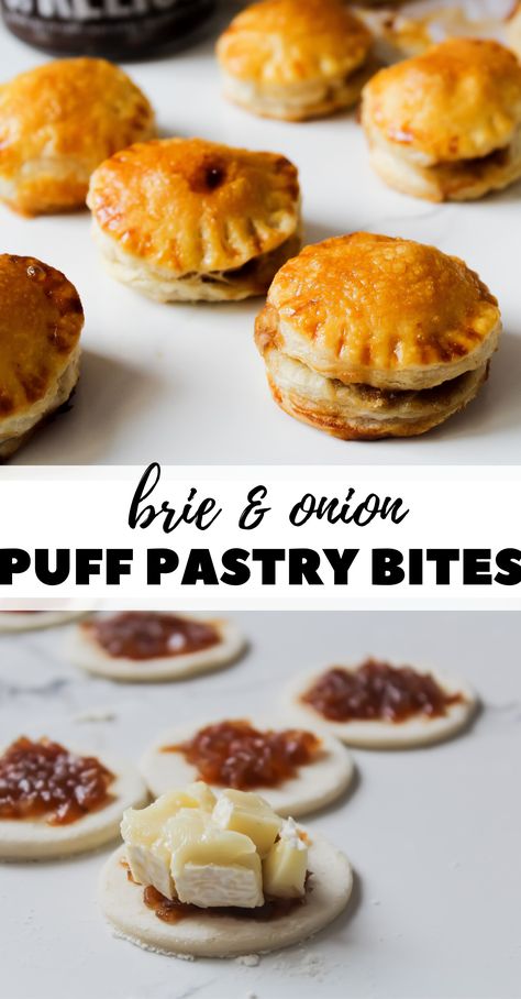 Brie Onion Puff Pastry, French Onion Brie Puffs, Sweet Puff Pastry, Snack Quick, Grilled Burger Recipes, Puff Pastry Recipe, Brie Puff Pastry, Toad House, Puff Pastry Filling