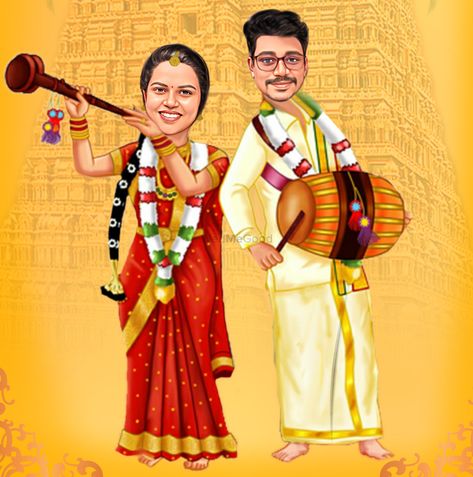 South Indian Wedding Caricature, Indian Wedding Caricature, Caricature Photo, Marriage Cartoon, Caricature Wedding Invitations, Marriage Images, Wedding Couple Cartoon, Couple Png, 3d Photos