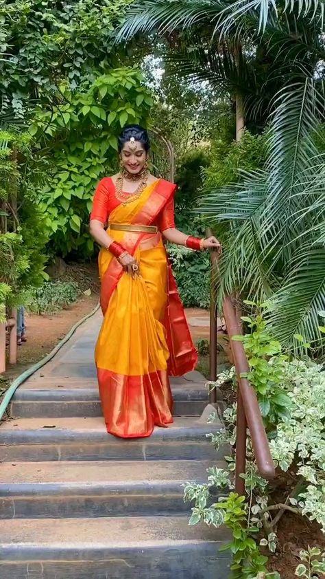 Sarees For Function, Traditional Saree Look For Wedding, Sarees For Wedding Function, Yellow Pattu Saree, Saree Look For Wedding, Wedding Pattu Sarees, Traditional Saree Look, Pattu Sarees Wedding, Saree Color Combinations