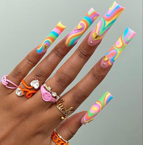 Bright colorful swirl nails in 2022 | Acrylic nails coffin pink, Acrylic nail set, Acrylic nails Swirl Nails With Rhinestones, Colorful Swirl Nails, Rainbow Nails Acrylic, Pink Swirl Nails, Swirl Nails, Fest Outfits, Nails Design With Rhinestones, Cute Acrylic Nail Designs, Dope Nail Designs