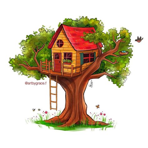 How To Draw A Treehouse, Treehouse Drawing, Knitting Cartoon, Kids Colouring Printables, Tree House Drawing, Simple House Drawing, Pastel Colors Art, House Cartoon, Cool Car Drawings