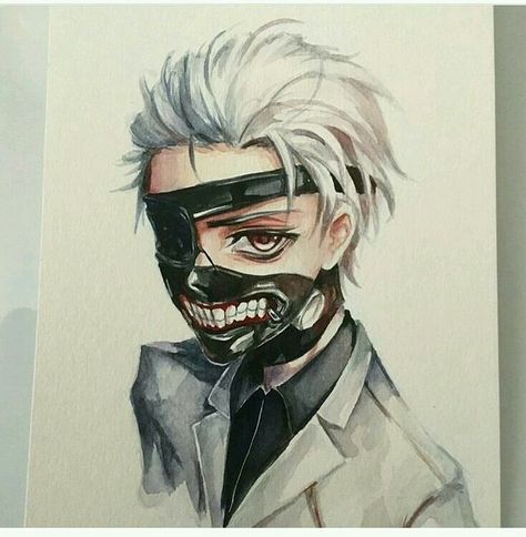 The One Eyed King || Ken Kaneki || Tokyo Ghoul :re Fan Art || Ken Kaneki Fan Art || White Suits One Eyed King, Tokyo Ghoul Mask, Ghoul Mask, A Drawing, White Hair, Tokyo Ghoul, Tokyo, Mask, Hair