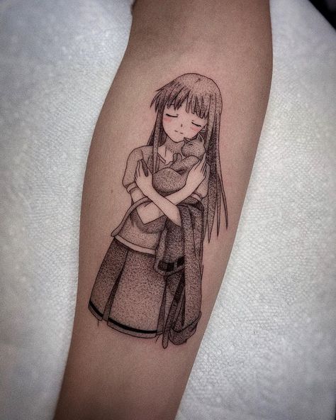 Anime tattoos by James Tran’s Instagram profile post: “Tohru Honda and Kyo in cat form from Fruits Basket. I actually enjoyed what I’ve seen of the series. Have you seen it? Prefer the older…” Fruits Basket Tattoo Anime, Kyo And Tohru Tattoo, Kyo Sohma Tattoo, Fruit Basket Tattoo, Tohru Honda And Kyo, Kyo Tattoo, Fruits Basket Kyo And Tohru, Fruits Basket Tattoo, Animated Tattoos