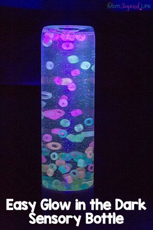 Easy Glow in the Dark Beads Sensory Bottle Sensory Projects, Calming Jar, Glow In The Dark Beads, Calm Down Jar, Calm Down Bottle, Discovery Bottles, Bead Bottle, Sensory Bottle, Sensory Crafts