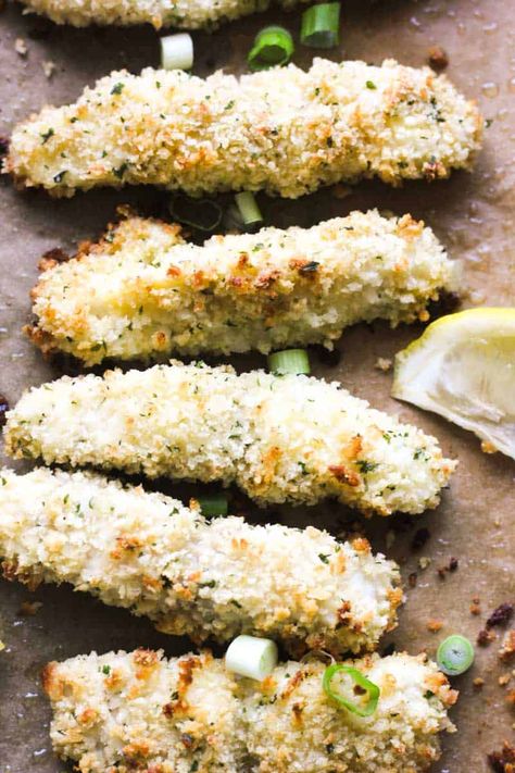 baked grouper fingers with chopped onion on top Grouper Fingers Recipe, Grouper Fingers, Fish Fingers Recipe, Baked Grouper, Homemade Fish Sticks, Grouper Recipes, Grouper Fillet, Grouper Fish, Fish Fingers