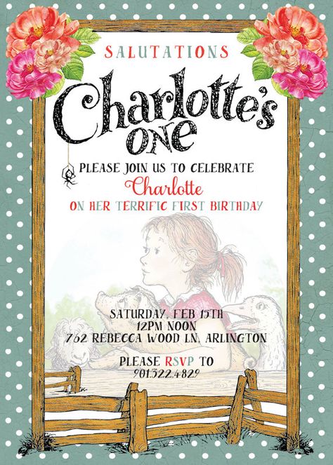 DIY- Charlotte's Web Themed Birthday Invites by AbbieLeeDesigns on etsy.com County Fair Birthday, Farm Themed Birthday Party, Charlotte's Web, Children Party, Bday Party Theme, Farm Birthday Party, Birthday Invites, Farm Party