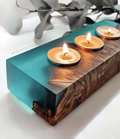 Seni Resin, Contemporary Candles, Resin And Wood Diy, Diy Resin Projects, Dekor Diy, Wooden Candle Sticks, Free Woodworking Plans, Resin Furniture, Epoxy Resin Wood