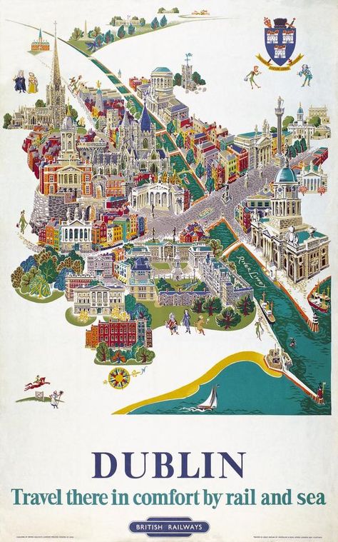 #dublin #map poster #ireland: Dublin Map, Dublin Ireland Travel, Irish Travellers, National Railway Museum, Dublin Travel, Postal Vintage, Railway Posters, Illustrated Map, Travel Maps