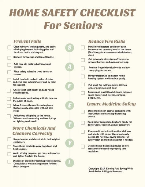 Home Safety Checklist For Seniors - Earning and Saving with Sarah Elderly Safety At Home, Senior Safety At Home, Home Safety Checklist, Elderly Home Care, Medical Planner, Elderly Caregiver, Home Safety Tips, Safety Checklist, Alzheimer Care