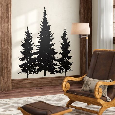 Dos Palos Pine Evergreen Trees Wall Decal Family Mural, Mountain Bathroom, Wall Transfers, Boarding Facility, Pine Tree Silhouette, Tree Mural, Tree Decals, Tree Wall Decal, Up House