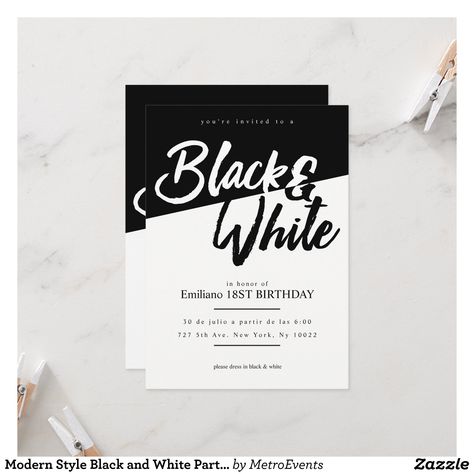 Invitation Card Black And White, Black And White Party Invitations, Black And White Invitations Birthday, Black White Invitation Birthday, Black And White Gala Invitations, 90th Birthday Invitations, Black White Parties, 21st Birthday Invitations, 90th Birthday