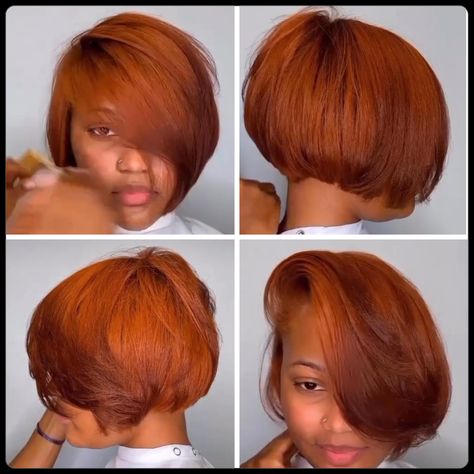 Ginger Bob Black Women, Reddish Brown Bob, Ginger Bob, Braid Hairstyle Ideas, Waterfall Braid Hairstyle, Fav Hairstyles, Wild Hair Color, Hair Color Orange, Bobble Heads