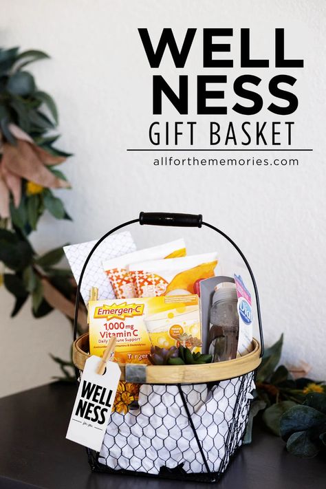 AD: Wellness Gift Basket Idea with free printable gift tag!   #BeWellEssentials Staff Wellness Gifts, Medicine Gift Basket, Wellness Basket Ideas, Wellness Gift Basket Ideas, Fitness Gift Basket, Moulan Rouge, Massage Gift Certificate, Get Well Baskets, Prize Ideas