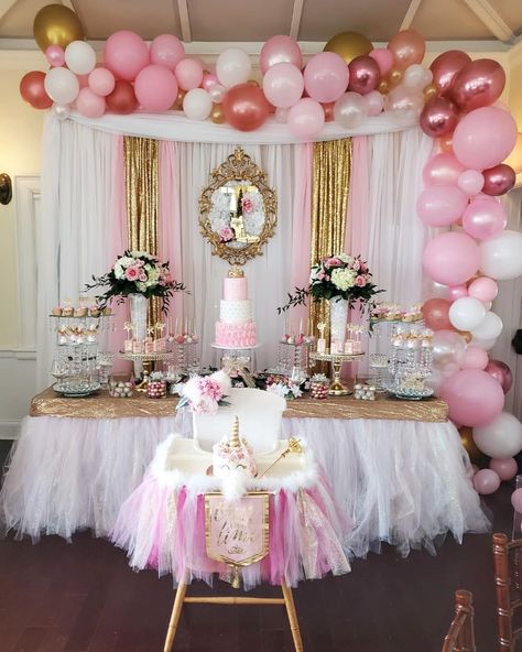 Sugar & Co. Westchester on Instagram: “Princess Themed First Birthday Dessert Table Display 💕🌸🤍💕🌸🤍💕🌸 @sugarcowestchester #dessertphotography #firstbirthdaycakesmash…” 1st Birthday Girl Princess Theme, First Birthday Princess Theme Decoration, Princess Smash Cake 1st Birthday, First Birthday Princess Theme, 1st Birthday Cake Table, Once Upon A Time First Birthday Smash Cake, Pink Princess First Birthday Party, Princess Themed First Birthday, Princess Dessert Table