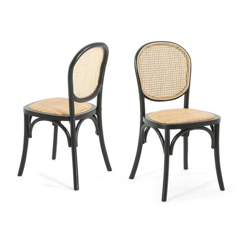 Buy GDF Studio Vintage-Inspired Dining Chairs, Birch Wood Frame with Rattan Backrest and Foam Seat, Set of 2, Black at Walmart.com 2 Groovy, Foam Chair, Candle Holders Wall Decor, Farmhouse Chairs, Wall Mirror With Shelf, Outdoor Accent Table, Rattan Dining Chairs, Wall Candle Holders, Dining Chairs Set