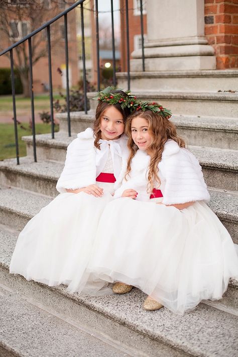 Poinsettia Wedding Aisle, Christmas Wedding Flower Girl, White Christmas Wedding, Christmas Crowns, Miniature Bride, Christmas Wedding Flowers, Coastal Virginia, Christmas Wedding Themes, Christmas Bride