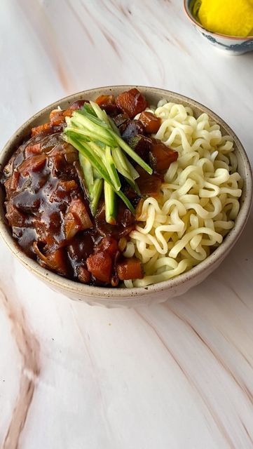 Black Bean Noodles Korean, Jjajangmyeon Korean, Black Bean Noodles, Noodles Lover, Korean Noodles, Cornstarch Slurry, It Cover, Bean Sauce, Korean Chicken