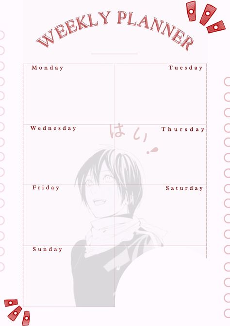 Stay organized and inspired with our Noragami Weekly Planner! 🗓️✨ Perfect for fans of the popular anime, this planner combines sleek design with practical functionality. Red Anime, Friday Saturday Sunday, Japan Aesthetic, Monday Tuesday Wednesday, Thursday Friday, Aesthetic Cute, Christmas Wall Decor, Popular Anime, Christmas Wall