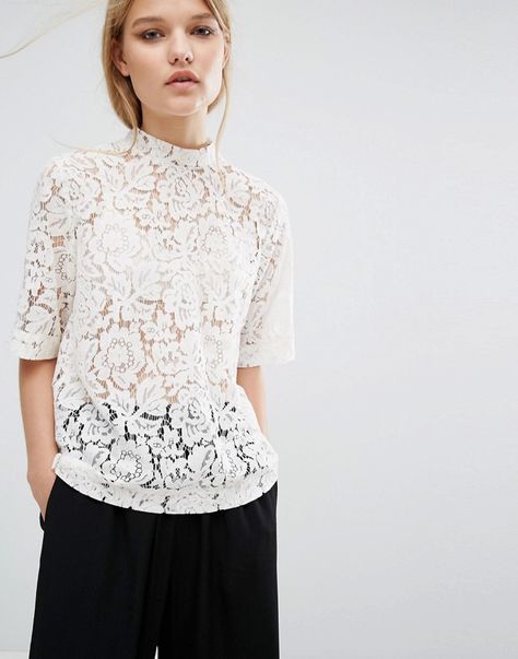 Wish List: A Super Chic White Lace Top Sheer Tops For Women, Short Sleeve Lace Top, Lace Top Wedding, Guipure Lace Top, Sheer Tops, Designer Clothing Brands, Bridal Tops, White Short Sleeve Tops, Lace Short Sleeve Top