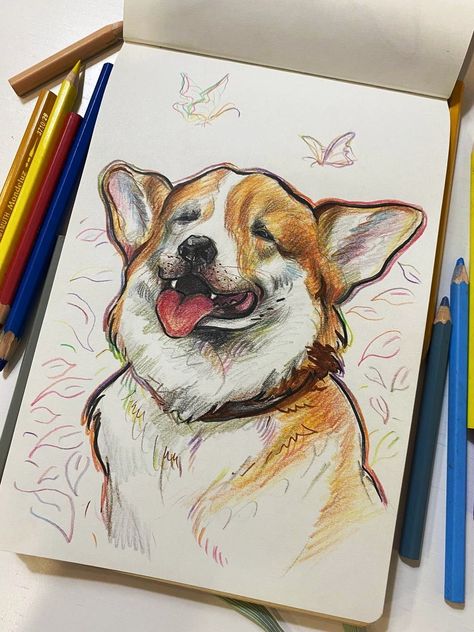 Dog Color Pencil Drawing, Color Pencil Animals, Buddhist Art Drawing, Sketchbook Art Journal, Art Painting Gallery, Arte Sketchbook, Wow Art, Sketchbook Inspiration, Dog Drawing