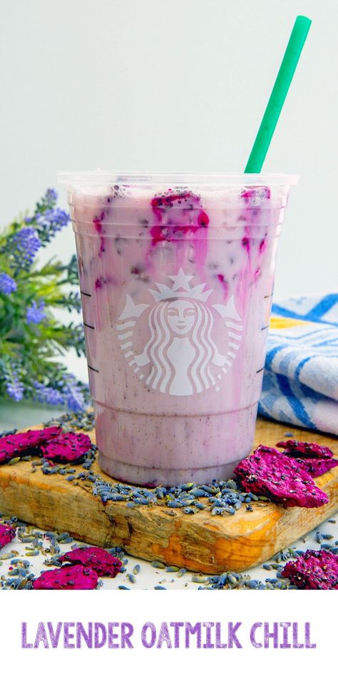 Lavender Oatmilk Chill {Starbucks Copycat} Cat Meals, Lavender Latte Recipe, Lavender Drink, Vanilla Frappuccino, Matcha Drinks, Frappuccino Starbucks, Floral Drink, Lavender Recipes, Homemade Soda