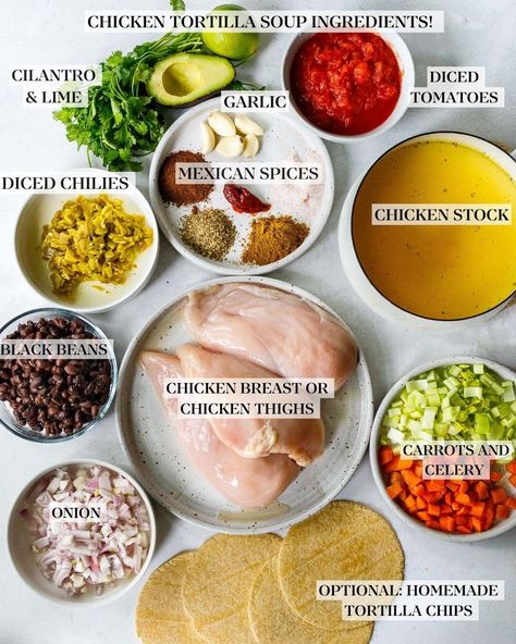 Chicken Tortilla Soup Ingredients! Chicken Tortilla Soup Instant Pot, Tortilla Soup Instant Pot, The Best Chicken Tortilla Soup, Best Chicken Tortilla Soup, Healthy Chicken Tortilla Soup, Soup Instant Pot, Chicken Tortillas Soups Recipe, Soup Ingredients, Homemade Tortilla Chips