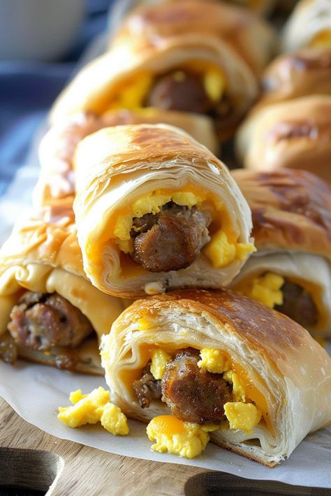 Sausage Link Recipes Breakfast, Sausage Link Breakfast Ideas, Breakfast Sausage Links Recipes, Cheese Scrambled Eggs, Breakfast Sausage Links, Sausage Links, Crescent Dough, Breakfast Sausage, Dairy Free Dessert